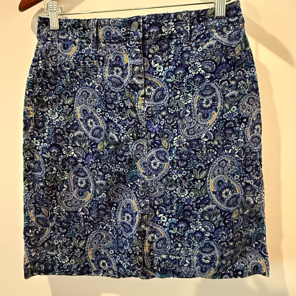 Talbots blue paisley corduroy Women’s Skirt Size 4P